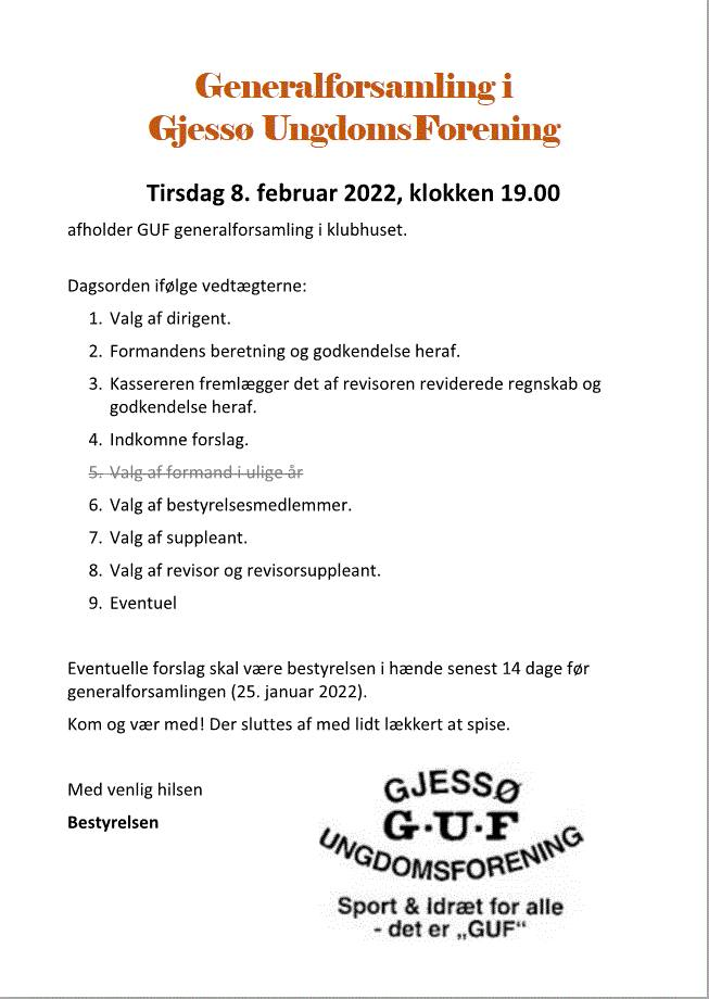 Gjessø Ungdomsforening Generalforsamling 2022